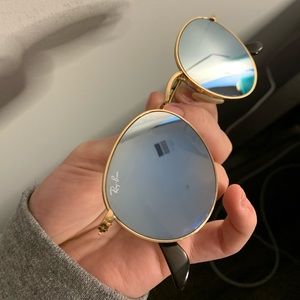 Ray Ban Shiny Gold Flat Mirror New Sunglasses